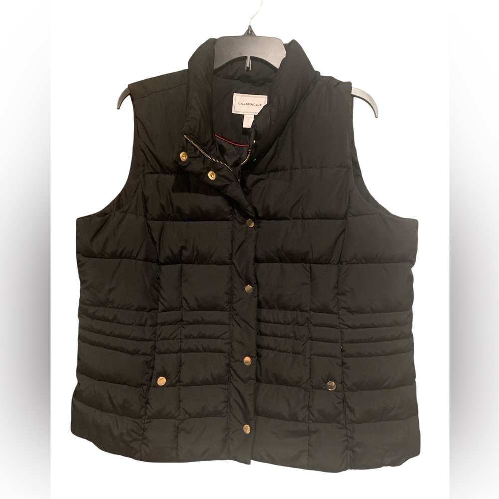 Charter Club Black Quilted Puffer Vest with Gold Snaps